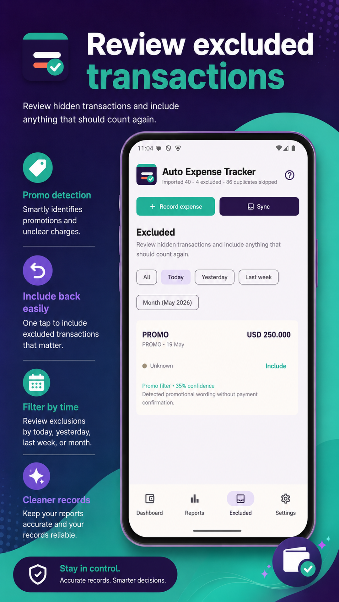 Excluded transactions screenshot